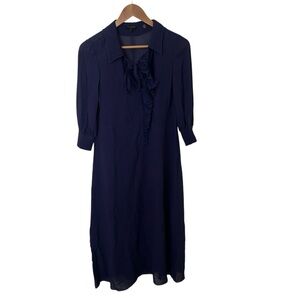 Ted Baker Navy Faithiy Asymmetric Ruffle Midi Shirt Dress Size 1 (US 4)